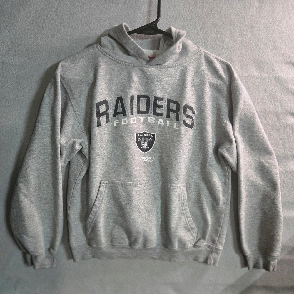 Reebok NFL Las Vegas Raiders Hoodie Gray Fleece Sweatshirt Youth 14/16
